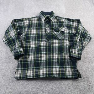 Vintage LL Bean Shirt Mens Medium Green Wool Plaid‎ Popover Collared 50s 60s